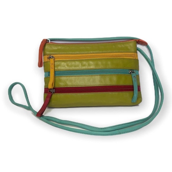 ili New York Colorblock Zipper Small Crossbody Bag Multi Colored Citrus Leather - Picture 5 of 11